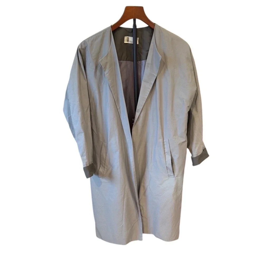 Moscona Grey Open Front Duster Coat Lightweight Longline Jacket Modern Chic M - Picture 2 of 6